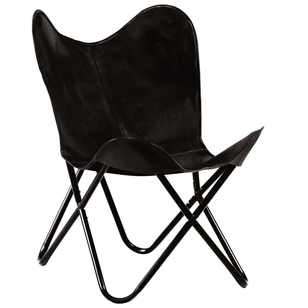 vidaXL Cadeira borboleta em couro genuíno preto tamanho infantil