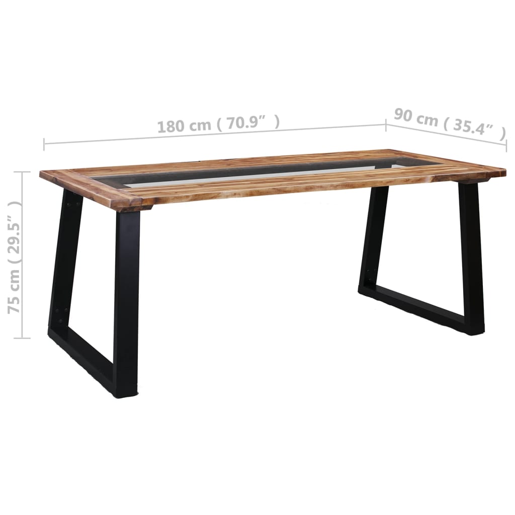 vidaXL Mesa de jantar 180x90x75 cm madeira de acácia maciça e vidro
