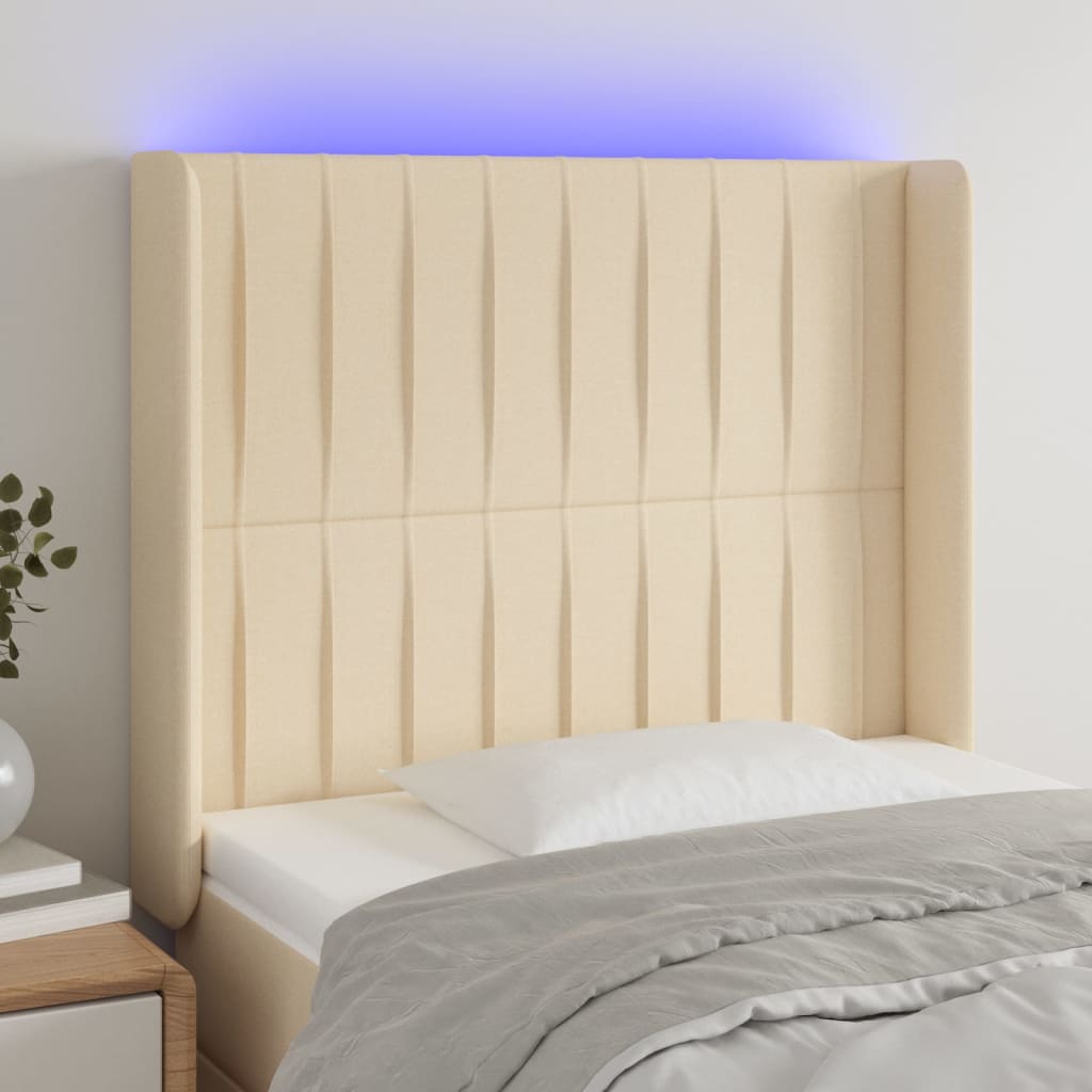 vidaXL Cabeceira cama c/ luzes LED tecido 103x16x118/128 cm cor creme