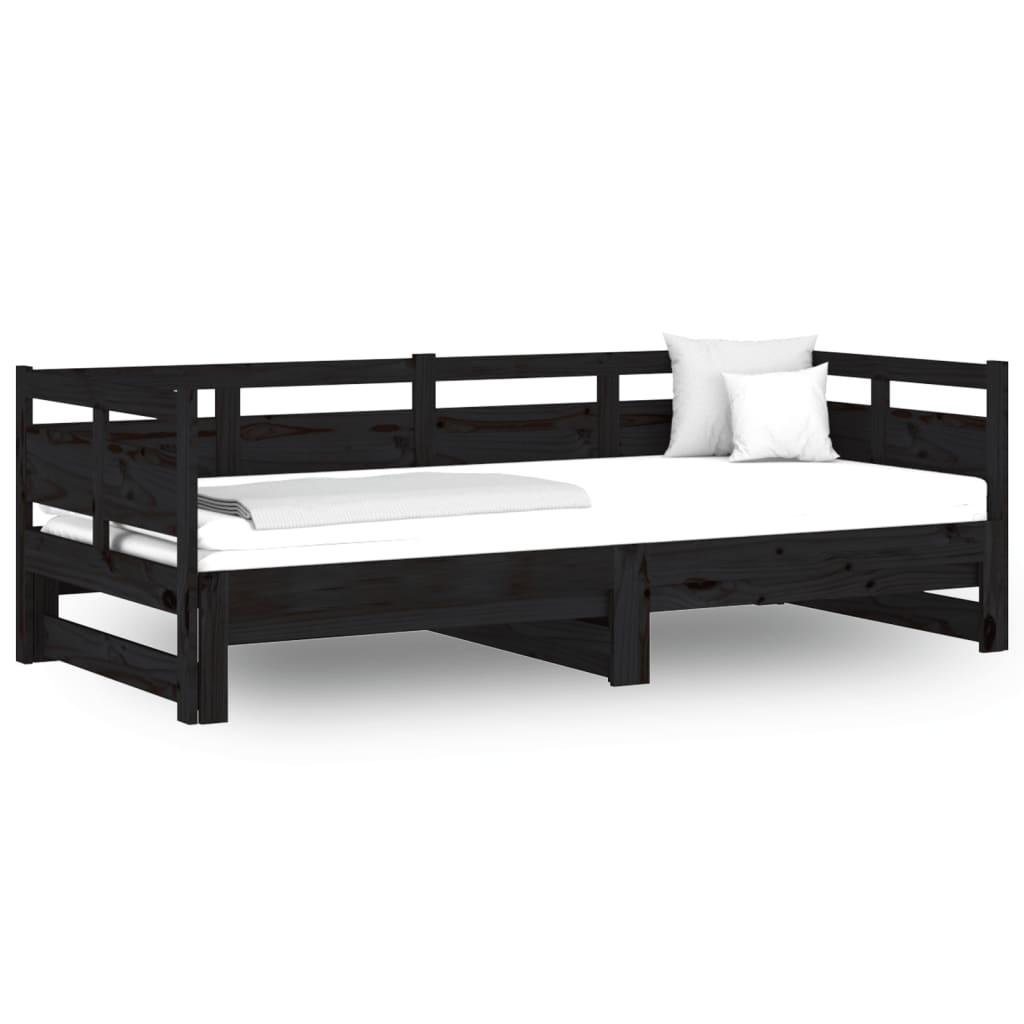 vidaXL Sofá-cama de puxar pinho maciço preto 2x(80x200) cm