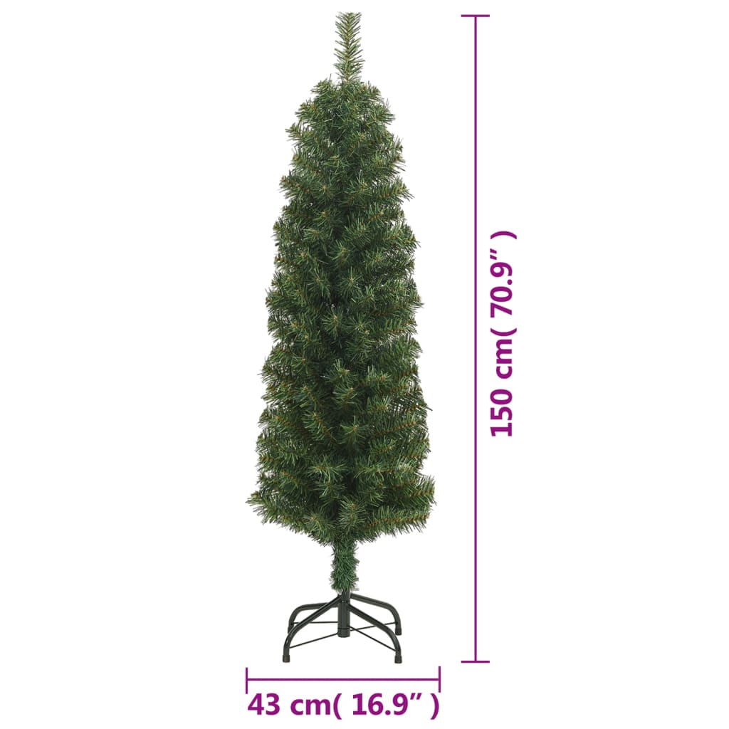 vidaXL Árvore de Natal artificial fina com suporte 150 cm PVC verde