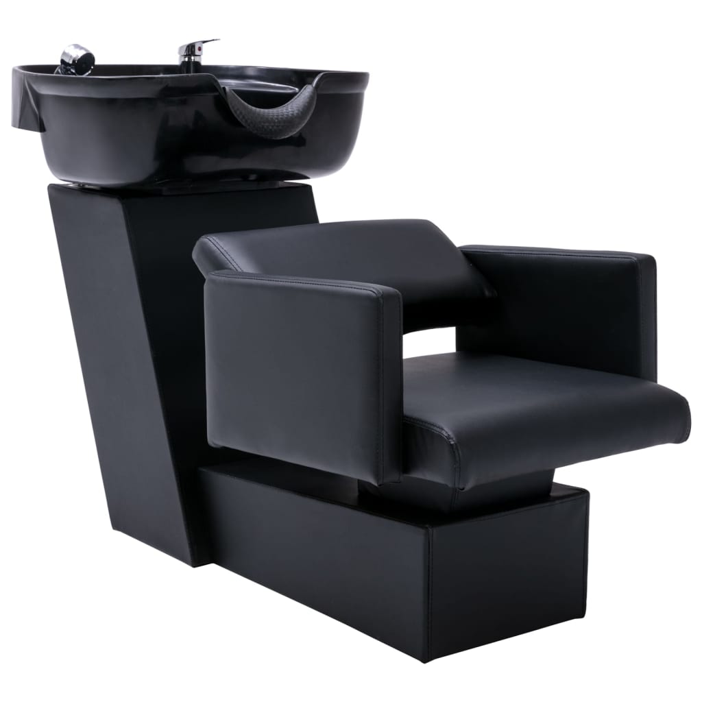 vidaXL Conj. rampa lavagem e cadeiras de cabeleireiro couro artificial