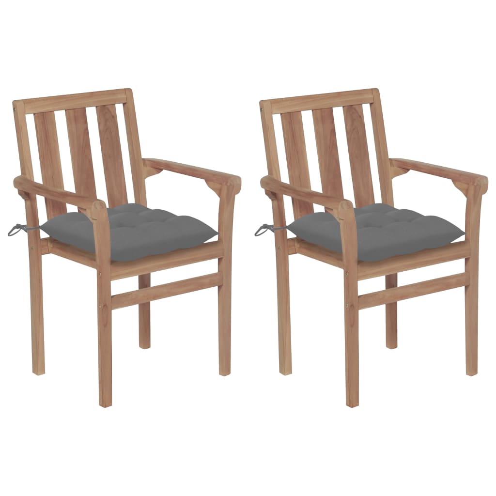 vidaXL Cadeiras de jardim c/ almofadões cinzento 2 pcs teca maciça
