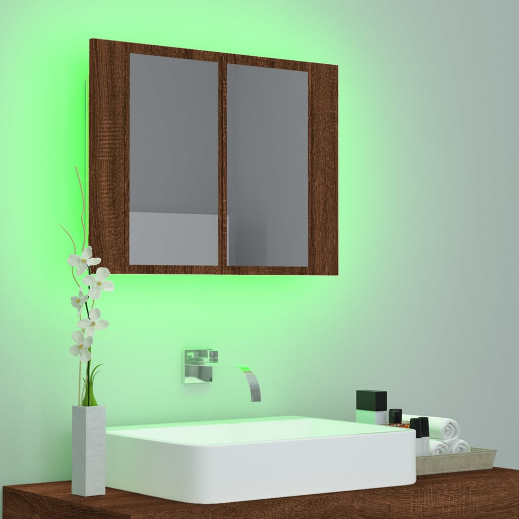 vidaXL Armário espelhado c/ LEDs derivados madeira carvalho castanho