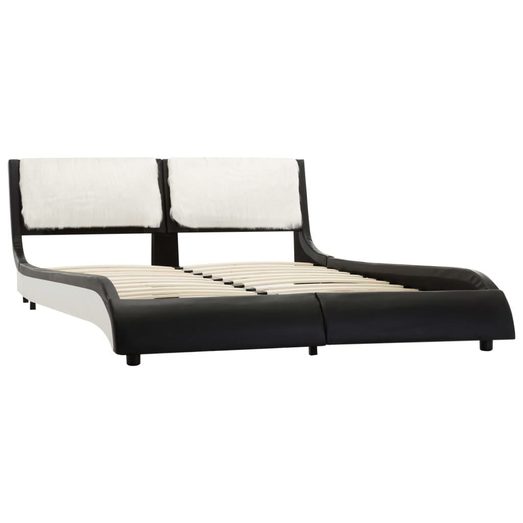 vidaXL Estrutura de cama 140x200 cm couro artificial preto e branco