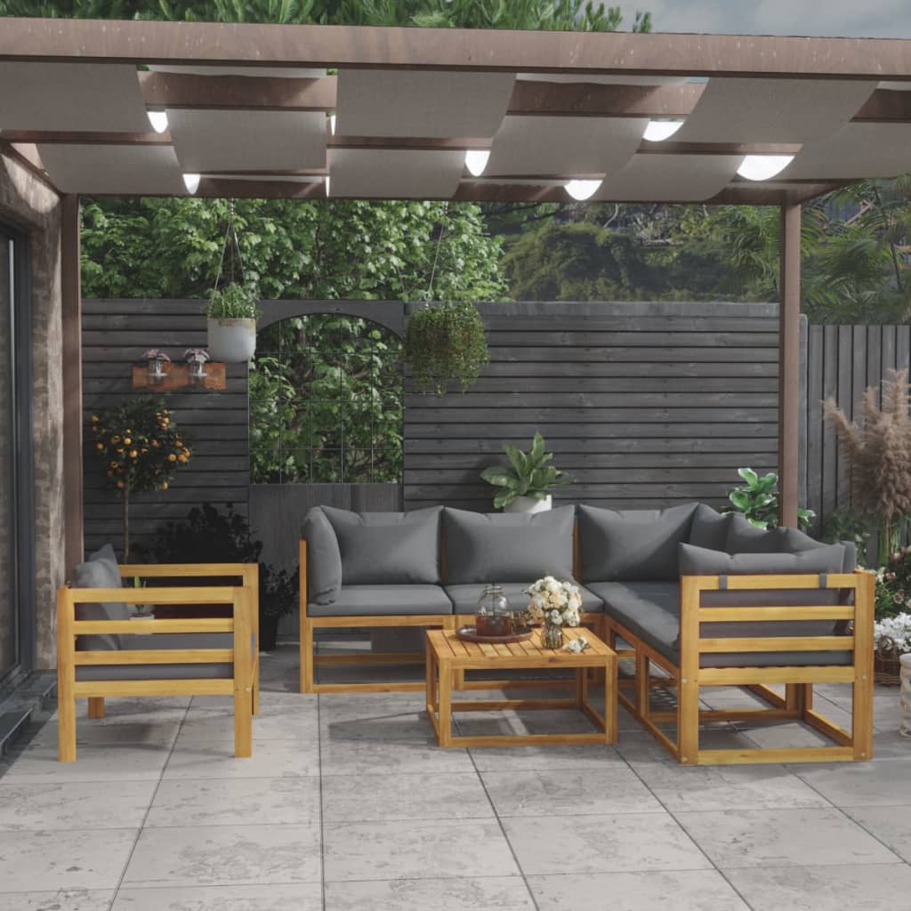 vidaXL 7 pcs conjunto lounge de jardim com almofadões acácia maciça