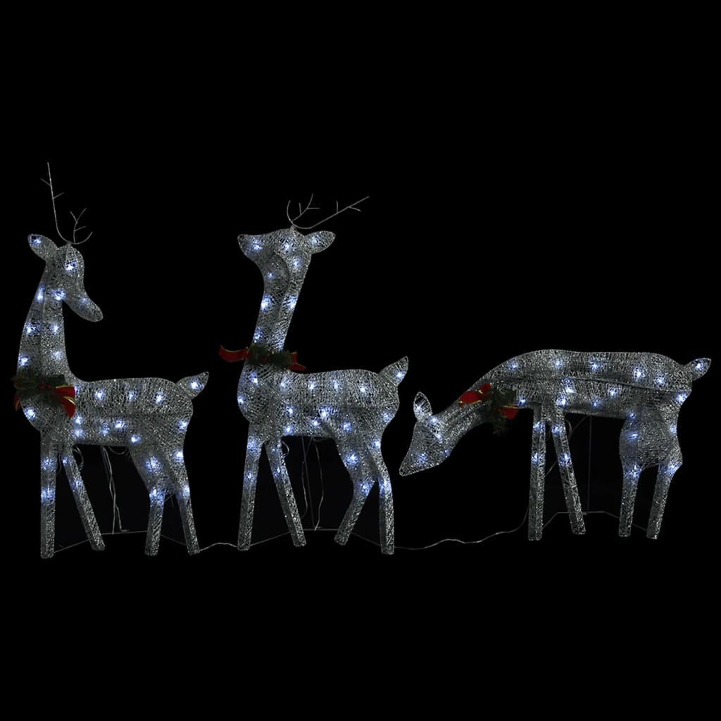 vidaXL Família de renas de Natal 270x7x90 malha branco prateado