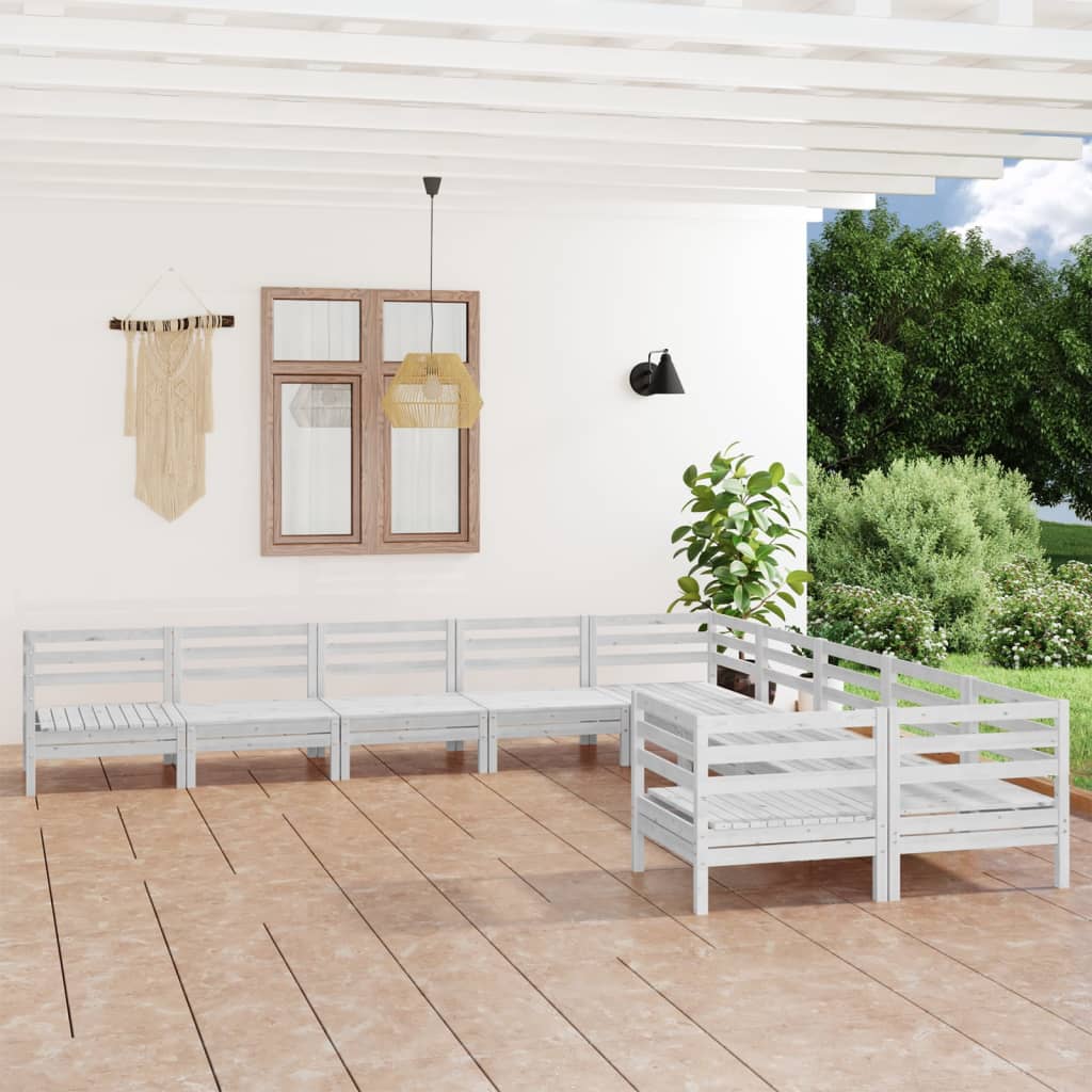 vidaXL 10 pcs conjunto lounge de jardim pinho maciço branco