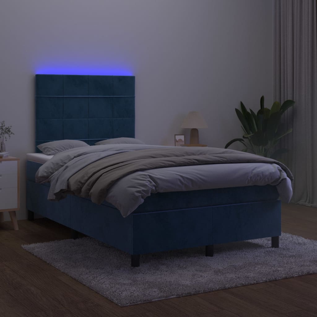 vidaXL Cama box spring c/ colchão/LED 120x200 cm veludo azul-escuro