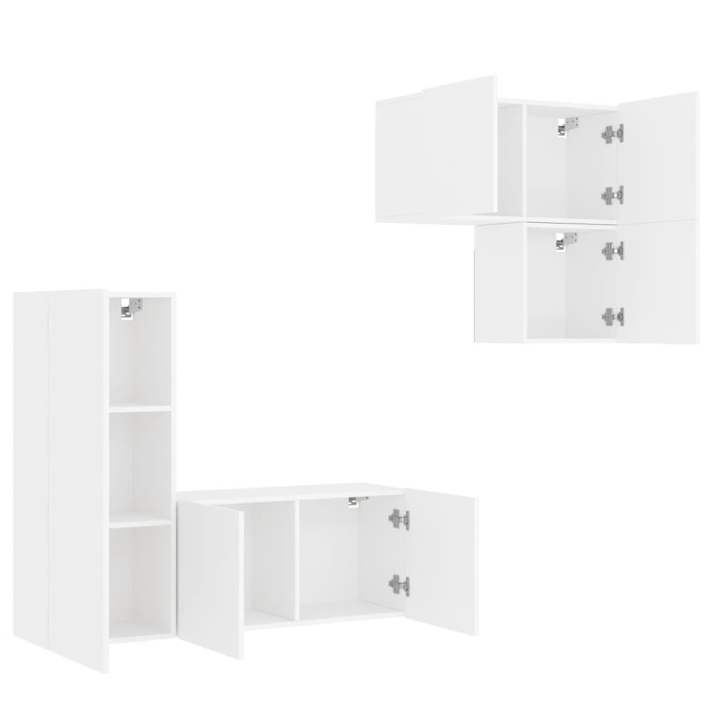 vidaXL 4 pcs móveis de parede p/ TV derivados de madeira branco