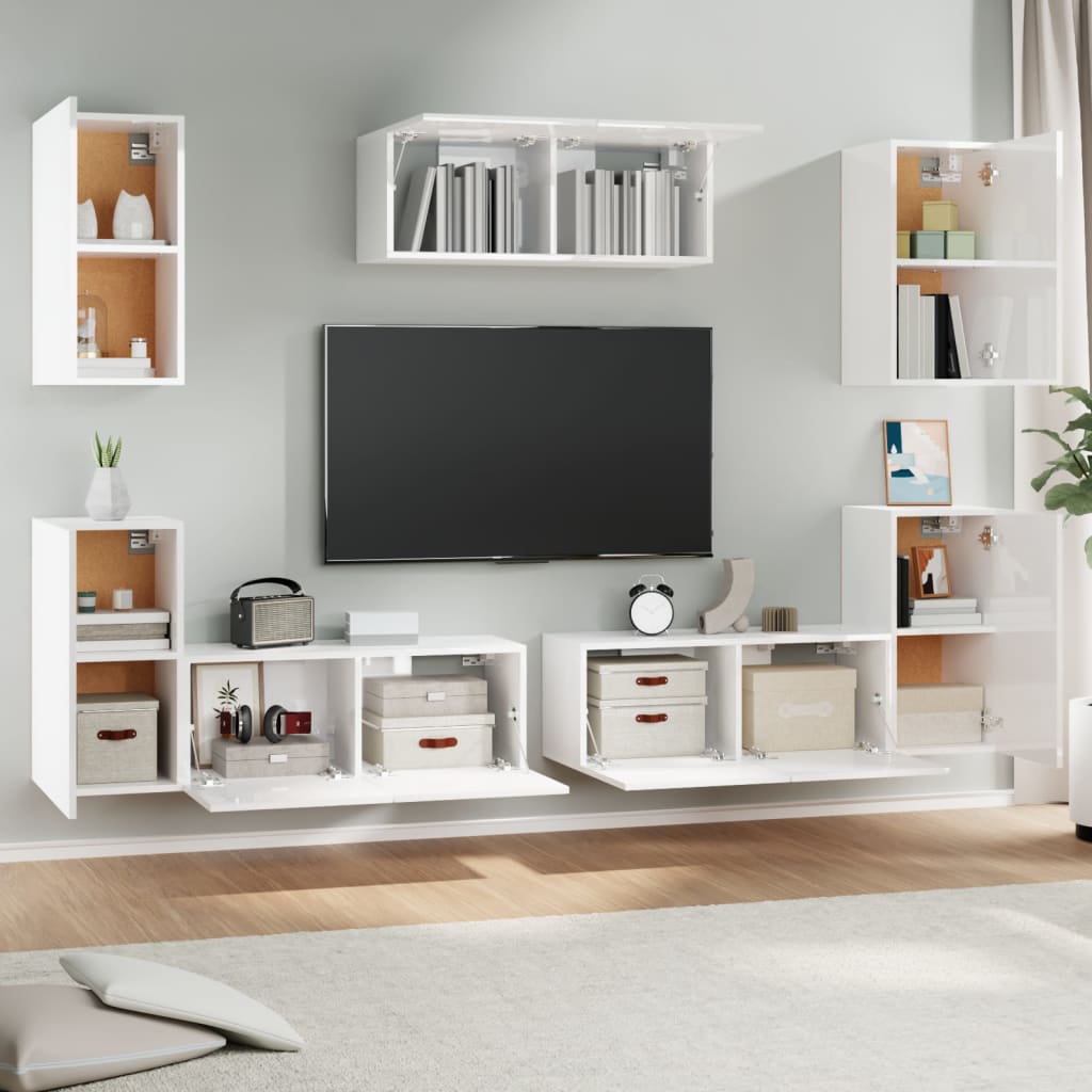 vidaXL 7 pcs conjunto móveis de TV madeira processada branco brilhante