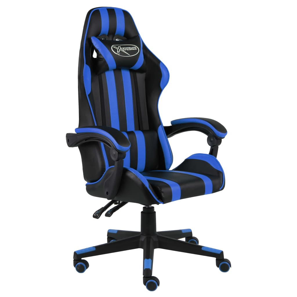 vidaXL Cadeira estilo corrida couro artificial preto e azul