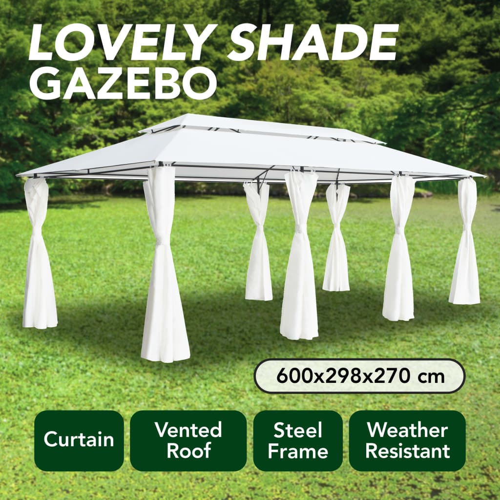 vidaXL Gazebo com cortinas 600x298x270 cm 180g/m² branco