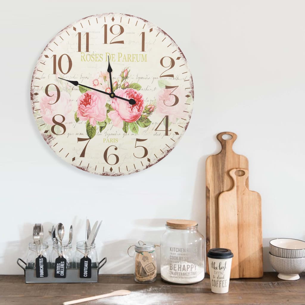 vidaXL Relógio de parede vintage florido 60 cm