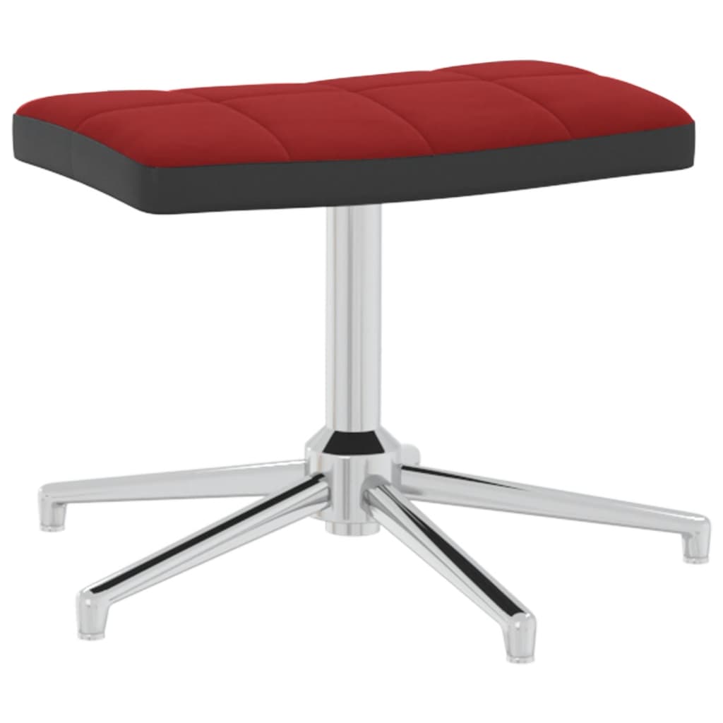 vidaXL Cadeira de descanso com banco PVC e veludo vermelho tinto