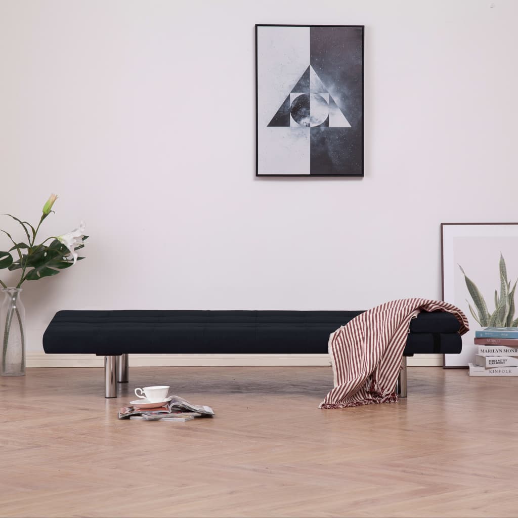 vidaXL Sofá-cama com duas almofadas poliéster preto