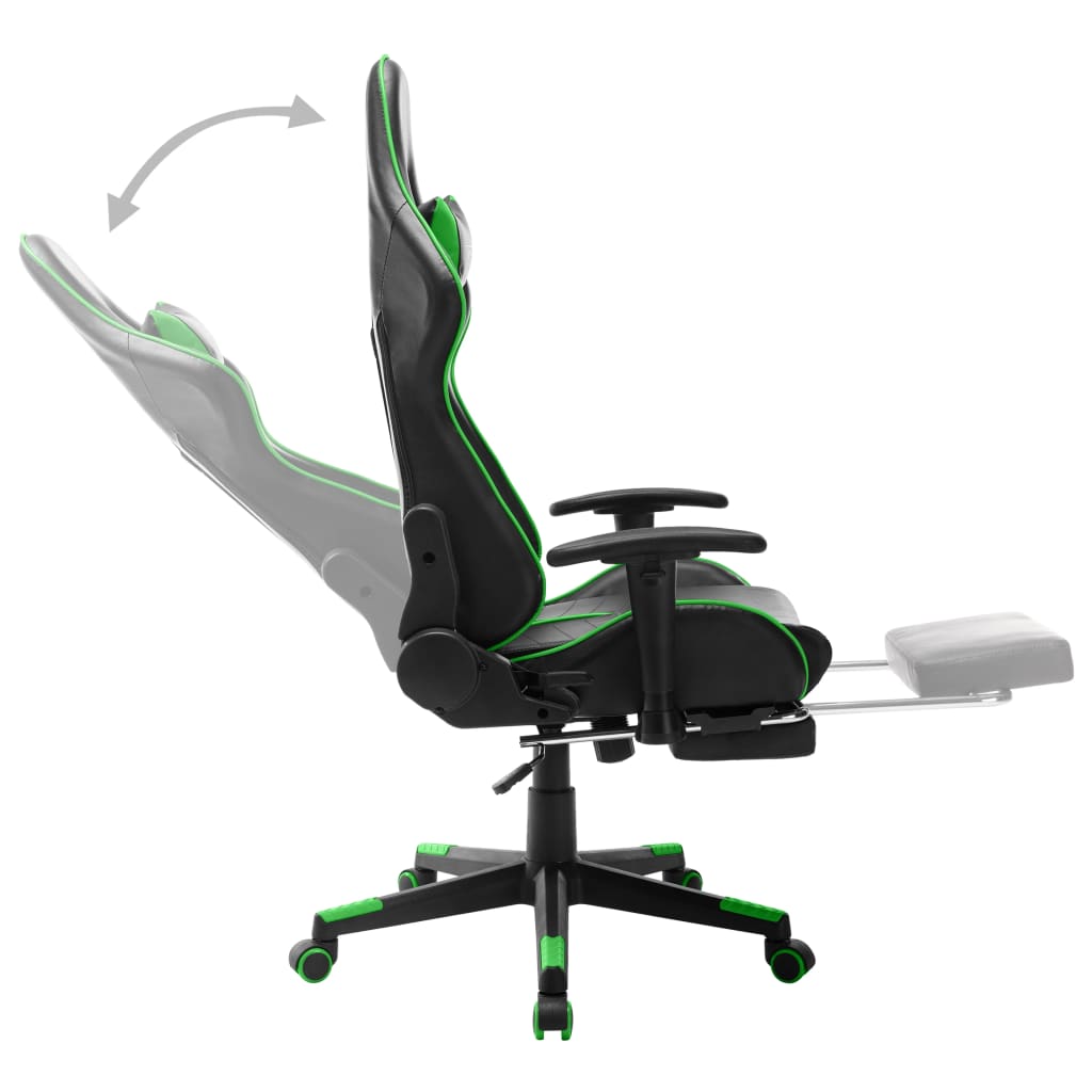 vidaXL Cadeira de gaming c/ apoio de pés couro artificial preto/verde