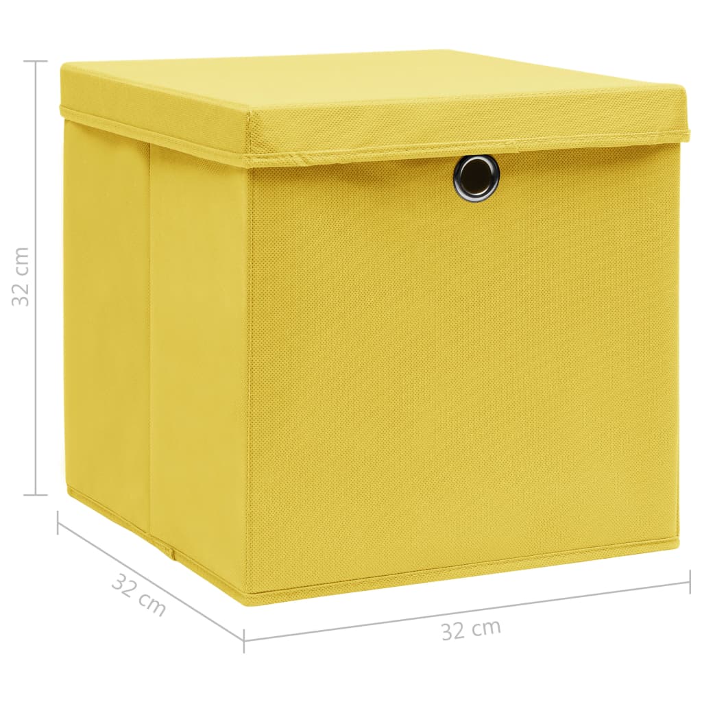 vidaXL Caixas de arrumação com tampas 4pcs 32x32x32 cm tecido amarelo