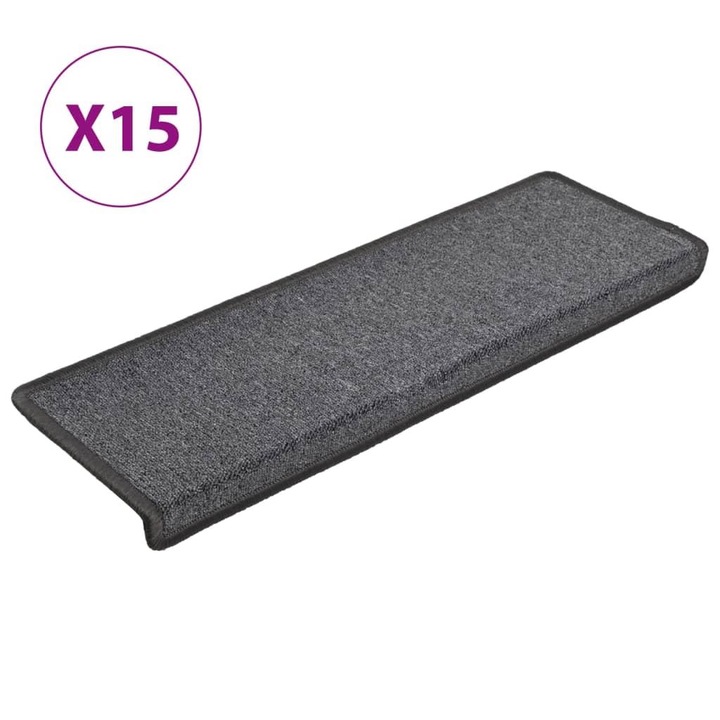 vidaXL Tapete/carpete para degraus 15 pcs 65x21x4 cm cinzento-escuro