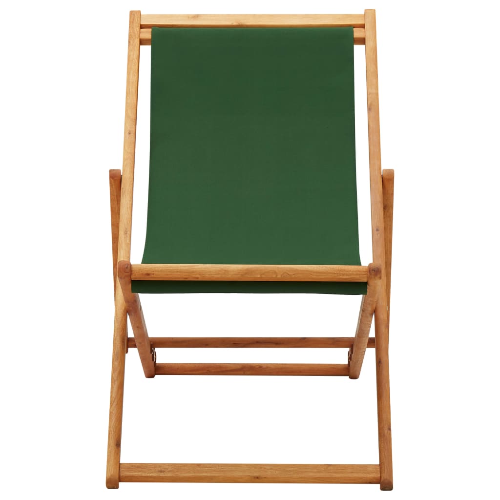 vidaXL Cadeira de praia dobrável madeira de eucalipto e tecido verde