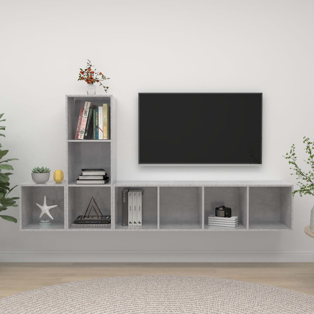 vidaXL 3 pcs conjunto de móveis de TV contraplacado cinzento cimento