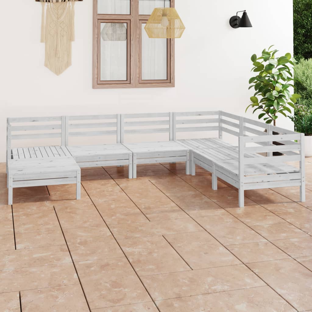 vidaXL 7 pcs conjunto lounge de jardim pinho maciço branco