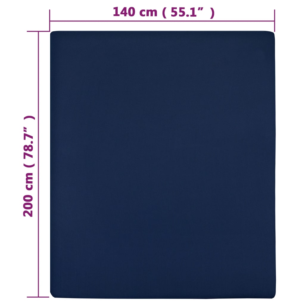 vidaXL Lençóis ajustáveis 2 pcs 140x200 cm algodão jersey azul marinho