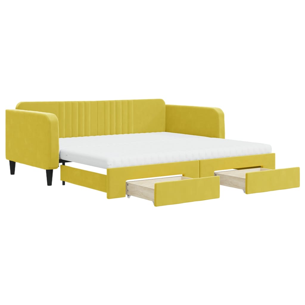 vidaXL Sofá-cama com gavetão e gavetas 100x200 cm veludo amarelo