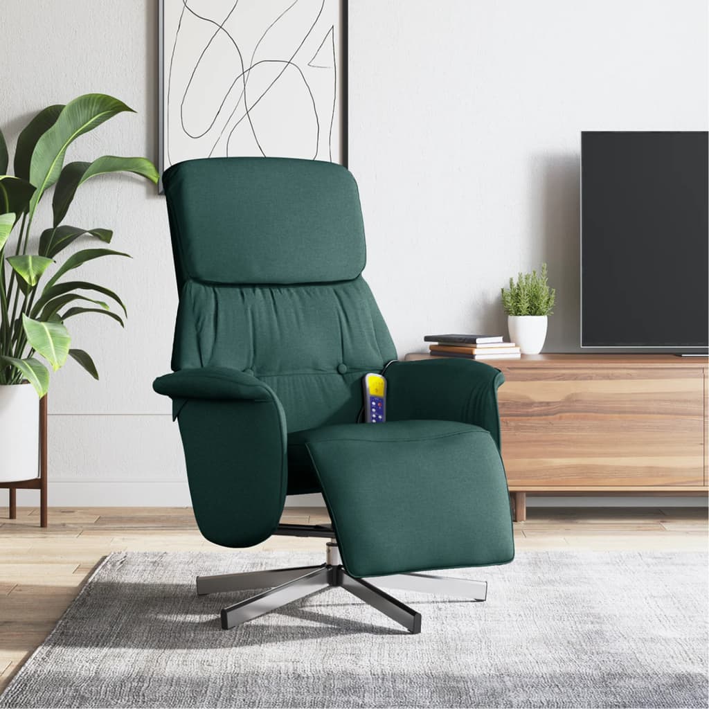 vidaXL Cadeira massagens reclinável c/ apoio pés tecido verde-escuro