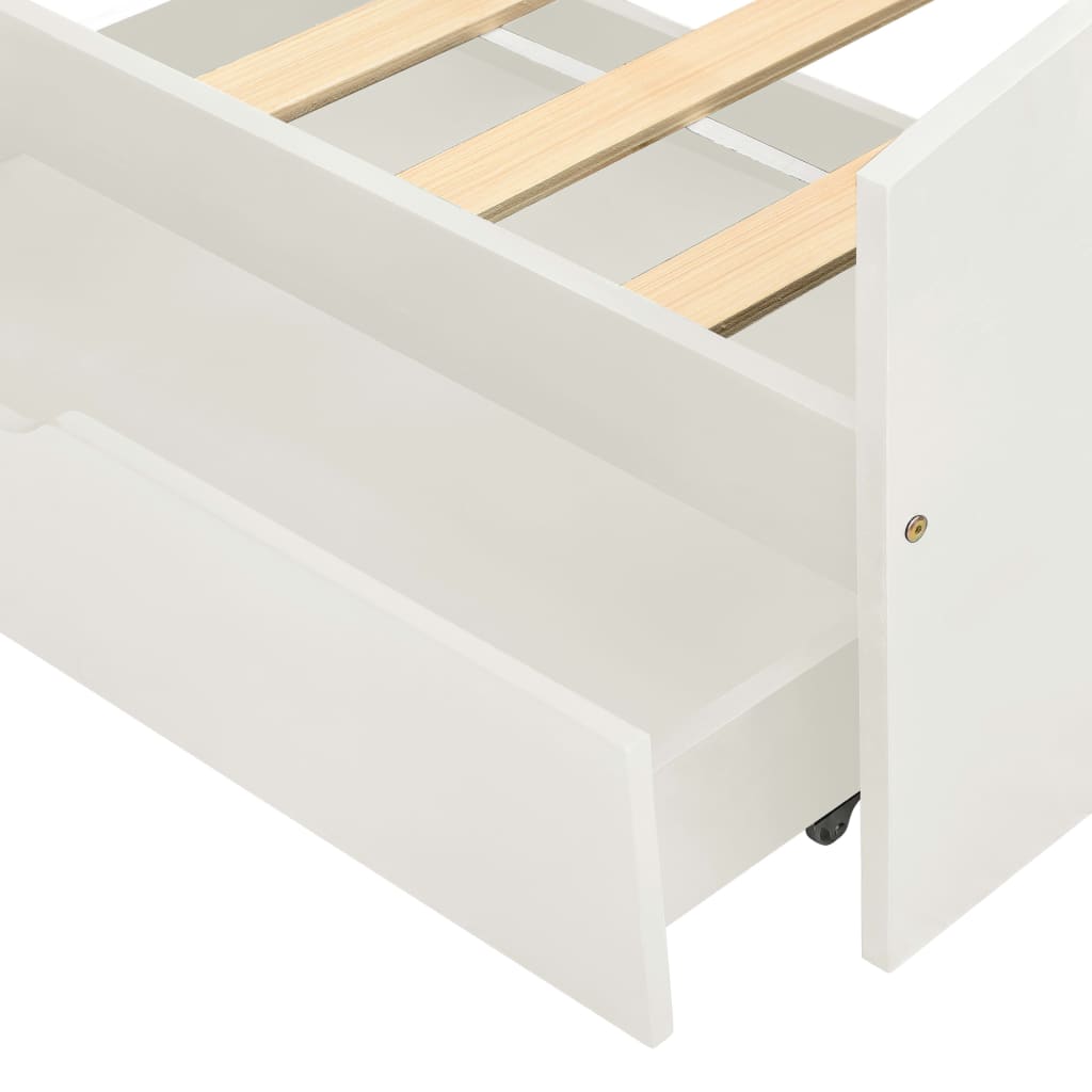 vidaXL Estrutura de cama com 2 gavetas 90x200 cm pinho maciço branco