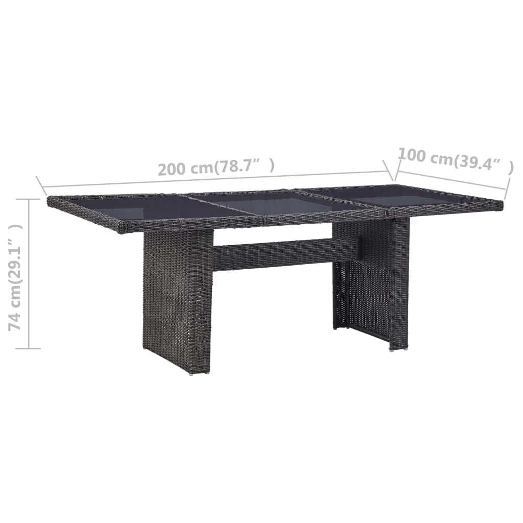 vidaXL Mesa de jantar jardim 200x100x74 cm vidro e vime PE preto