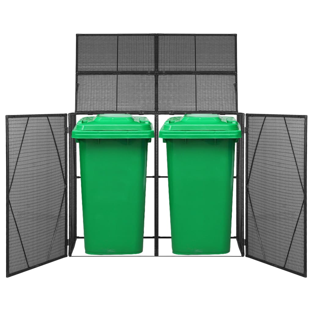 vidaXL Unidade dupla p/ caixotes do lixo vime PE 153x78x120cm preto