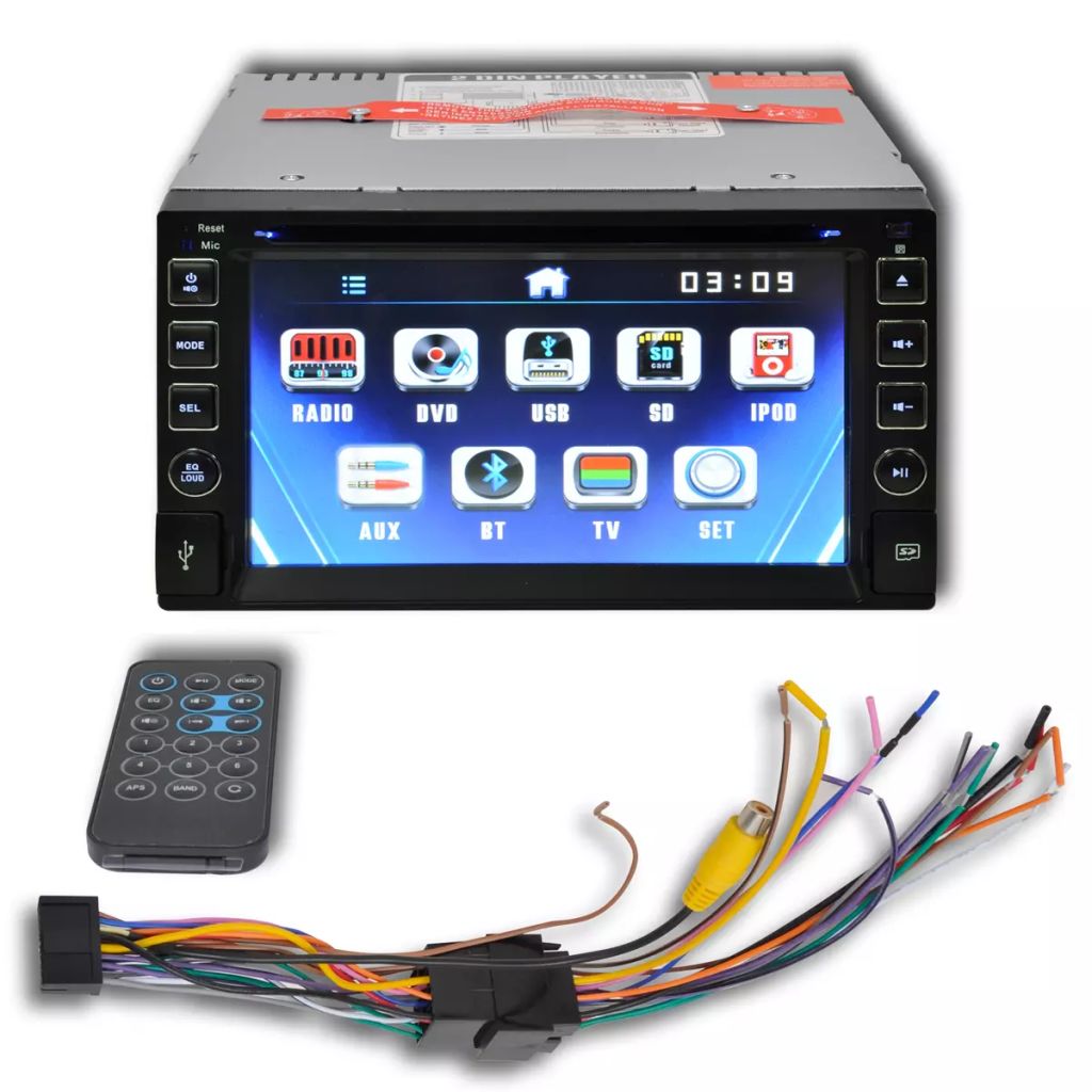 Rádio carro, ecrâ 6,2 polegadas táctil, Bluetooth USB Estéreo 2 DIN