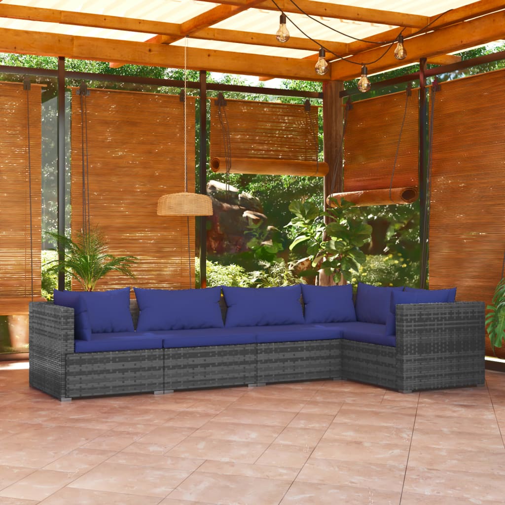 vidaXL 5 pcs conjunto lounge de jardim c/ almofadões vime PE cinzento