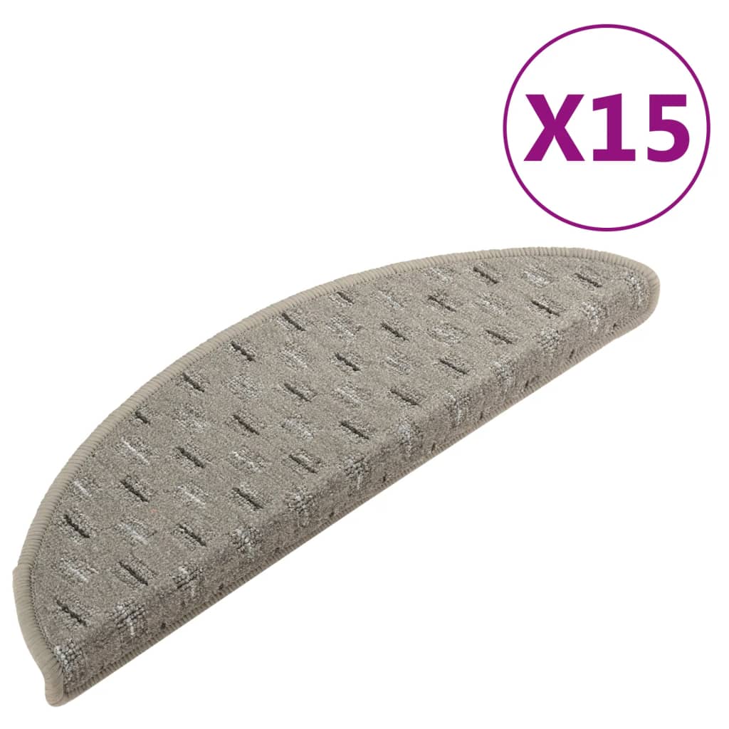 vidaXL Tapete/carpete para degraus 15 pcs 56x17x3 cm cinzento