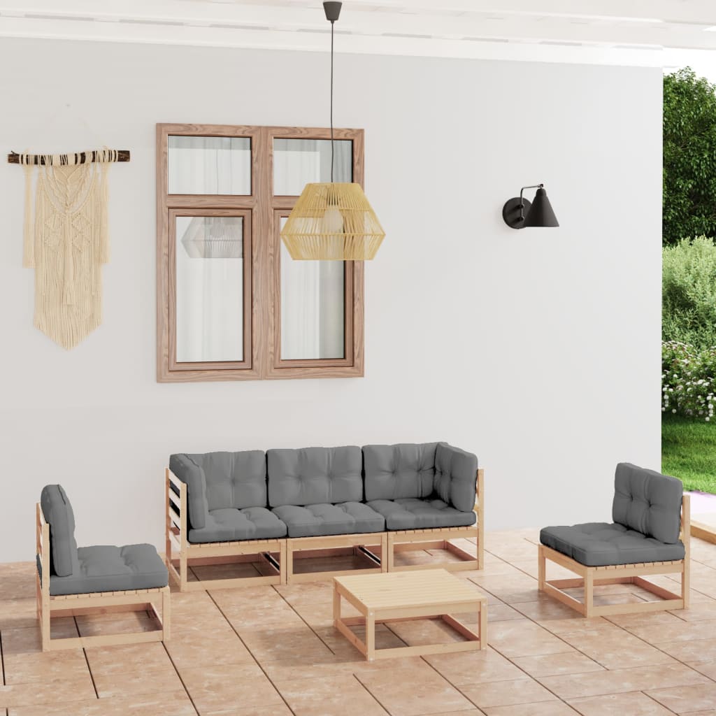 vidaXL 6 pcs conjunto lounge de jardim com almofadões pinho maciço