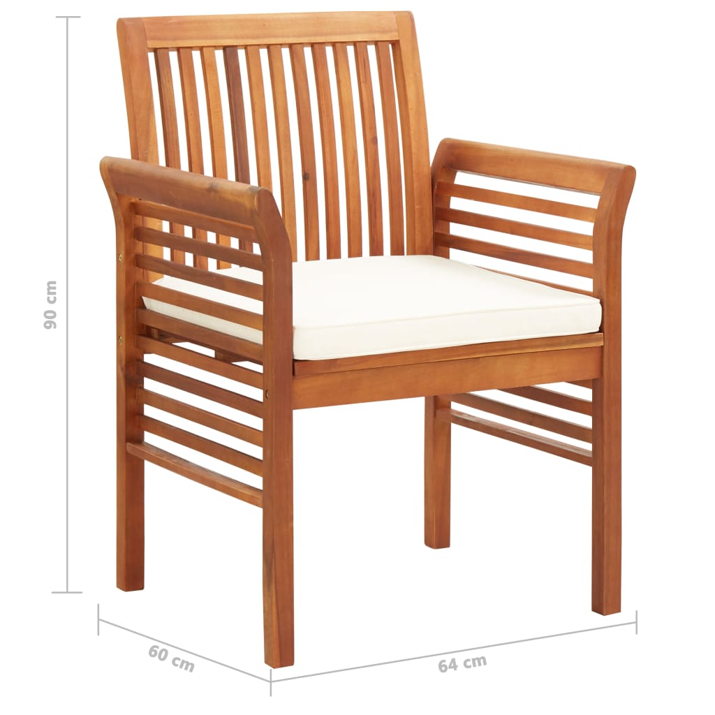 vidaXL Cadeiras de jantar jardim c/ almofadões 3 pcs madeira acácia
