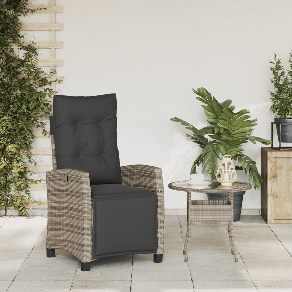 vidaXL Cadeira de jardim reclinável c/ apoio para os pés vime PE cinza