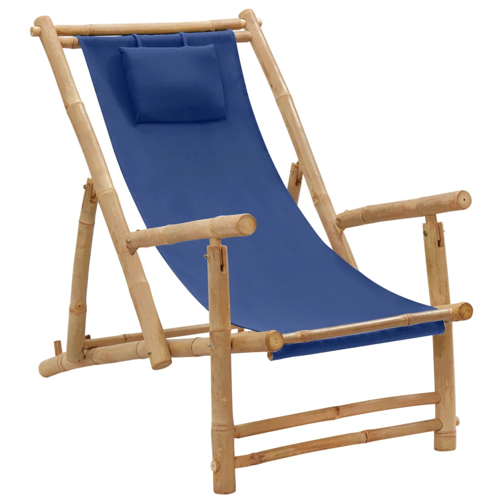 vidaXL Cadeira de terraço de bambu e lona azul-marinho