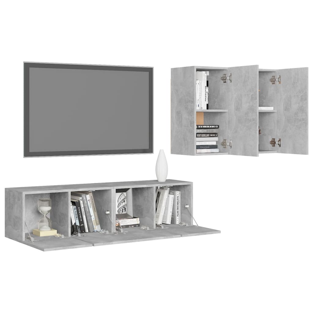 vidaXL 4 pcs conjunto de móveis de TV contraplacado cinzento cimento