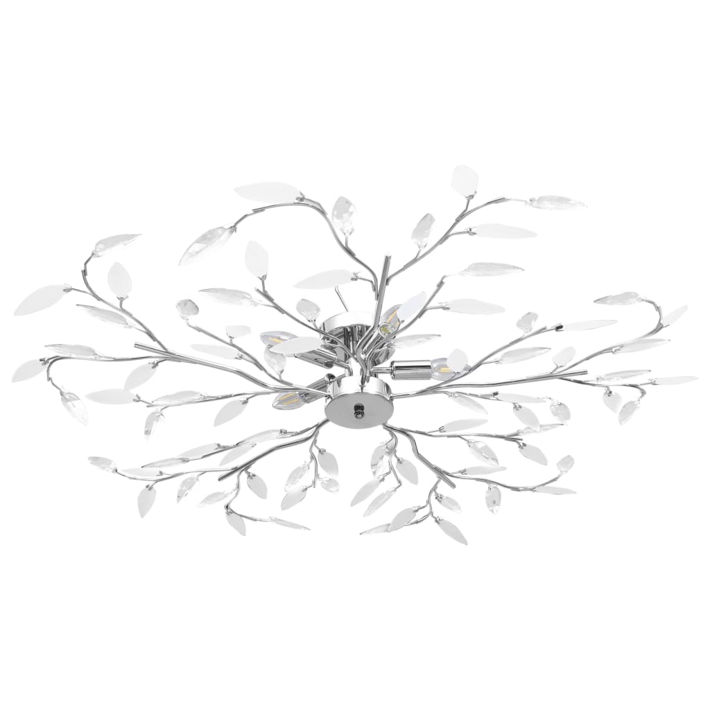 vidaXL Candeeiro teto braços folhas de cristal acrílico 5 E14 branco