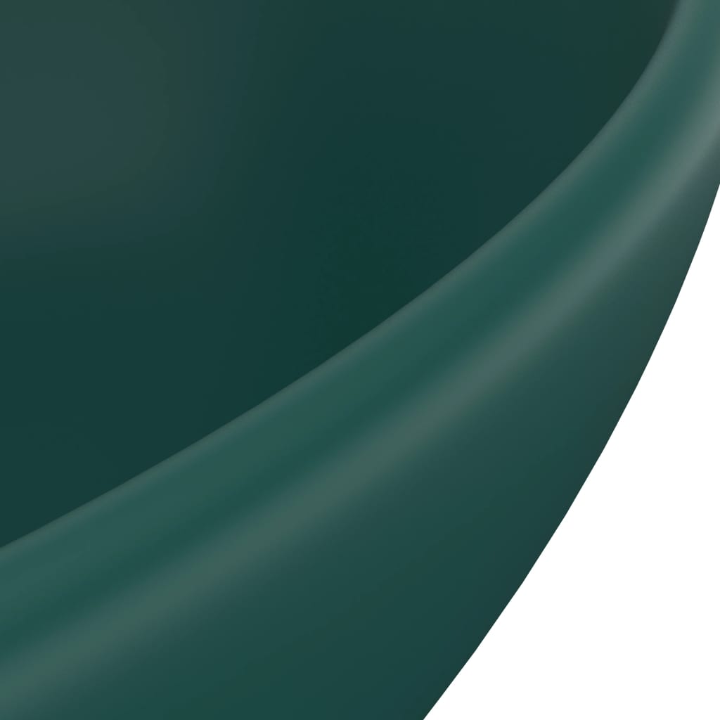 vidaXL Lavatório luxuoso oval 40x33cm cerâmica verde-escuro mate