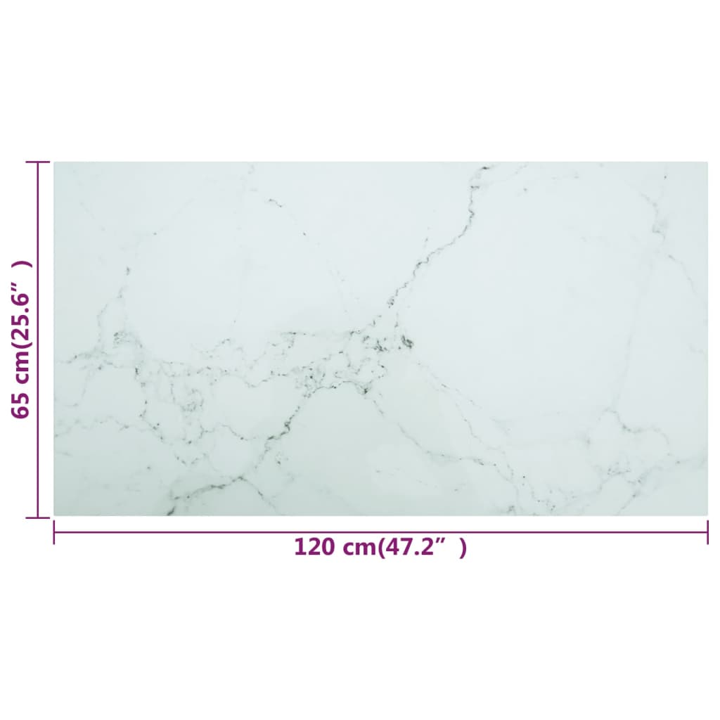vidaXL Tampo mesa 120x65cm 8mm vidro temperado design mármore branco