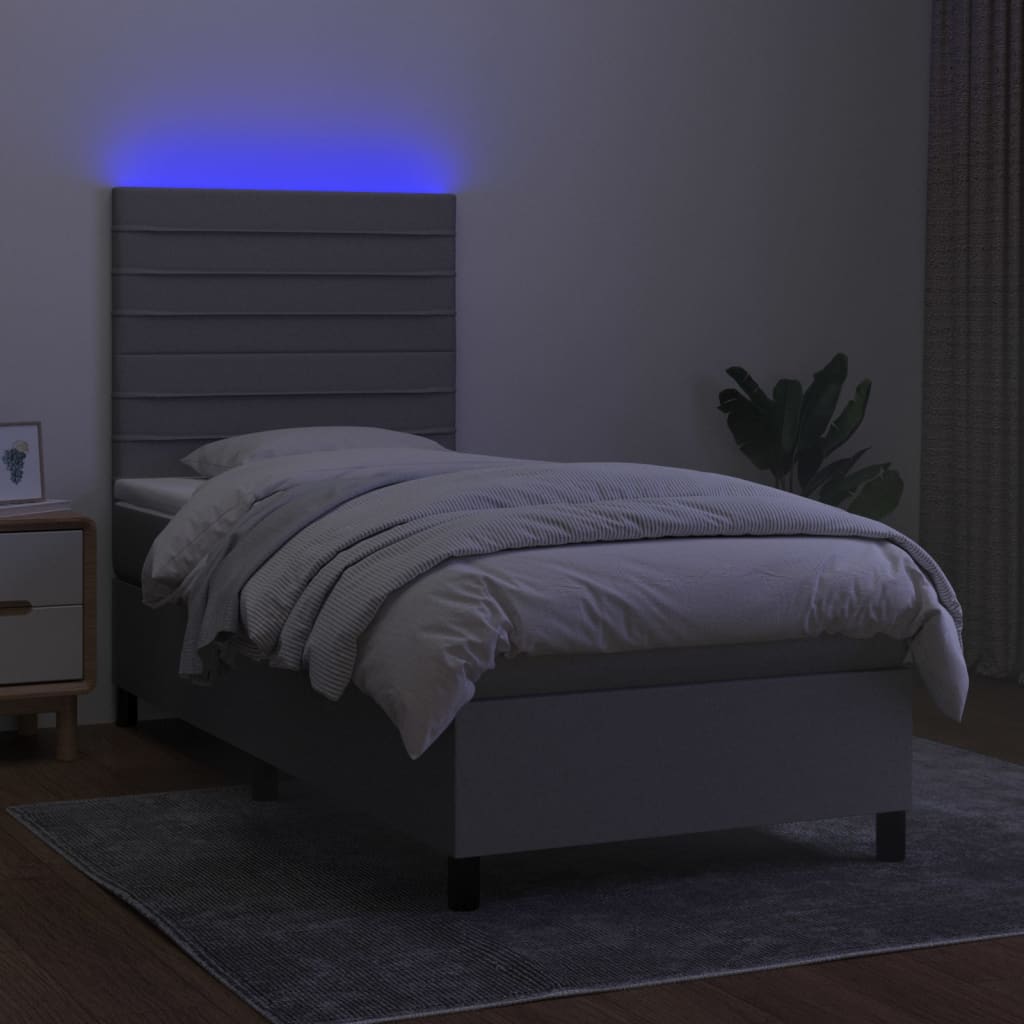 vidaXL Cama box spring c/ colchão e LED 100x200 cm tecido cinza-claro