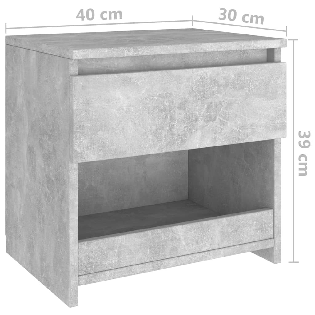vidaXL Mesa de cabeceira 40x30x39 cm contraplacado cinzento cimento