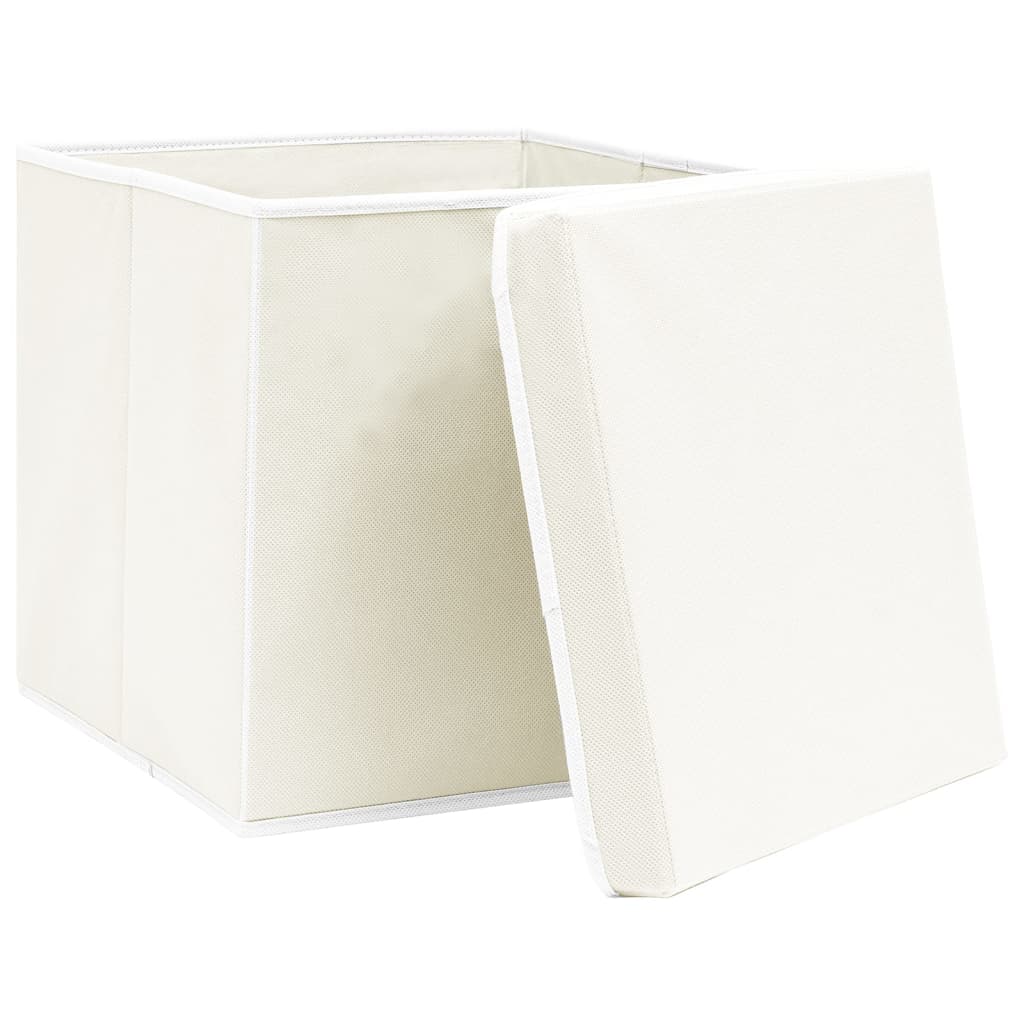 vidaXL Caixas de arrumação com tampas 4 pcs 32x32x32 cm tecido branco