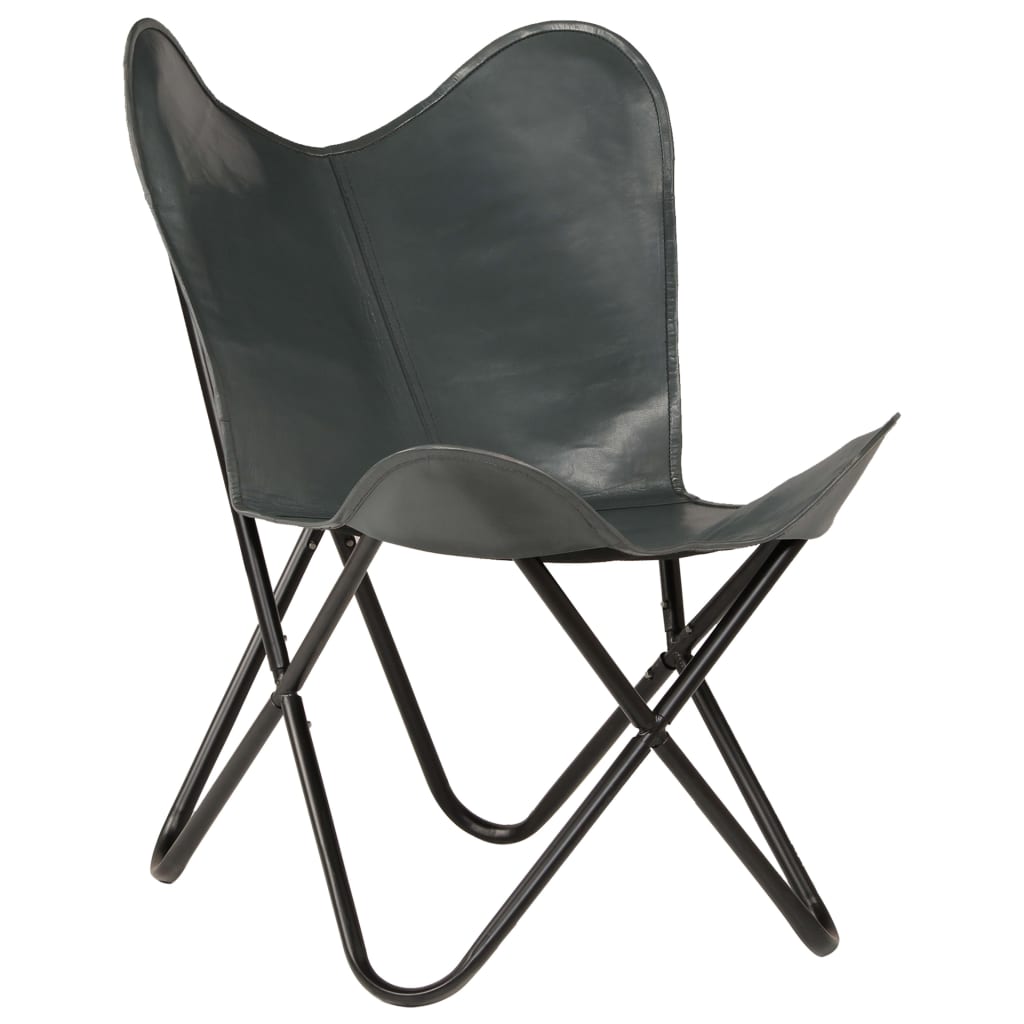 vidaXL Cadeira borboleta em couro genuíno cinzento