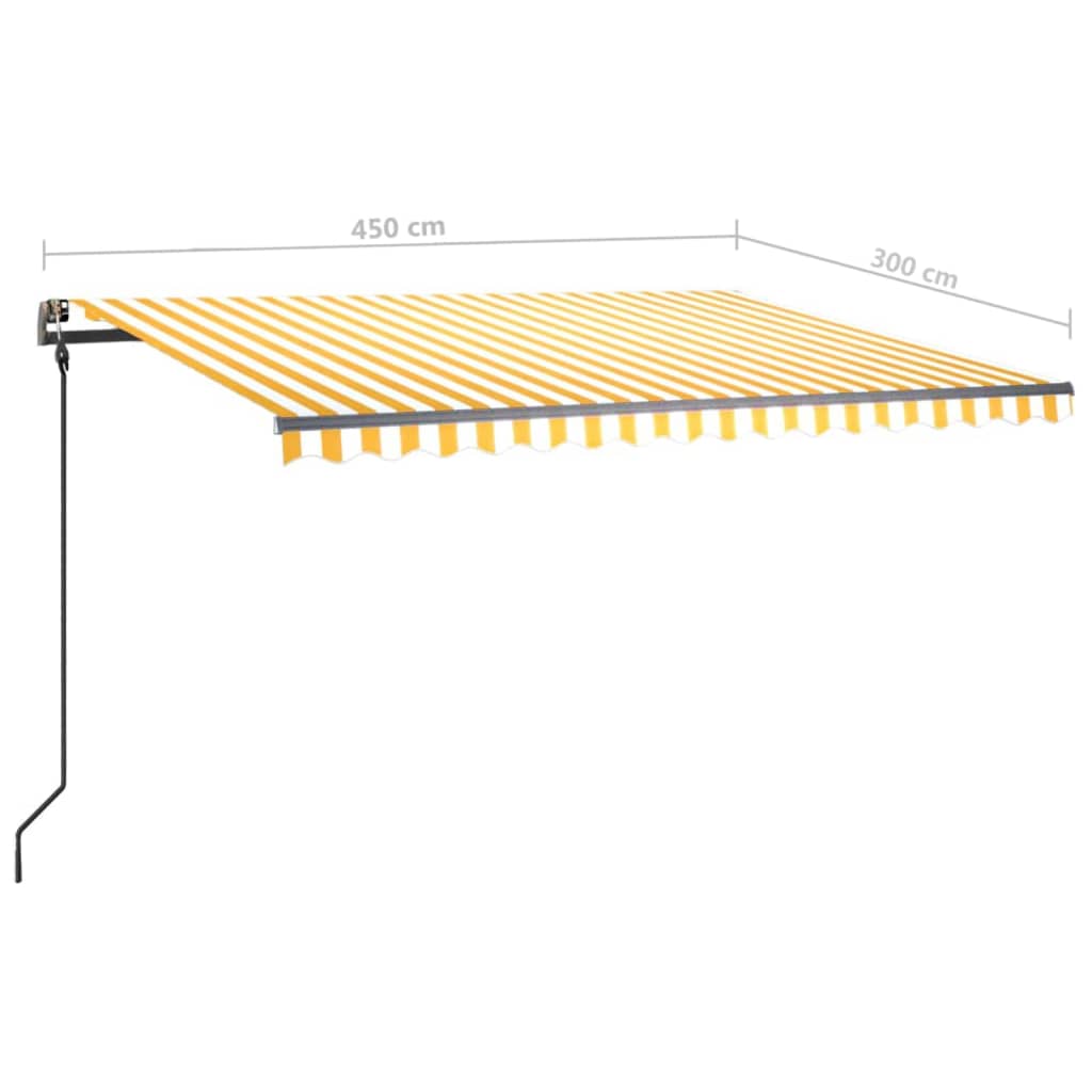 vidaXL Toldo retrátil manual com postes 4,5x3 m amarelo e branco