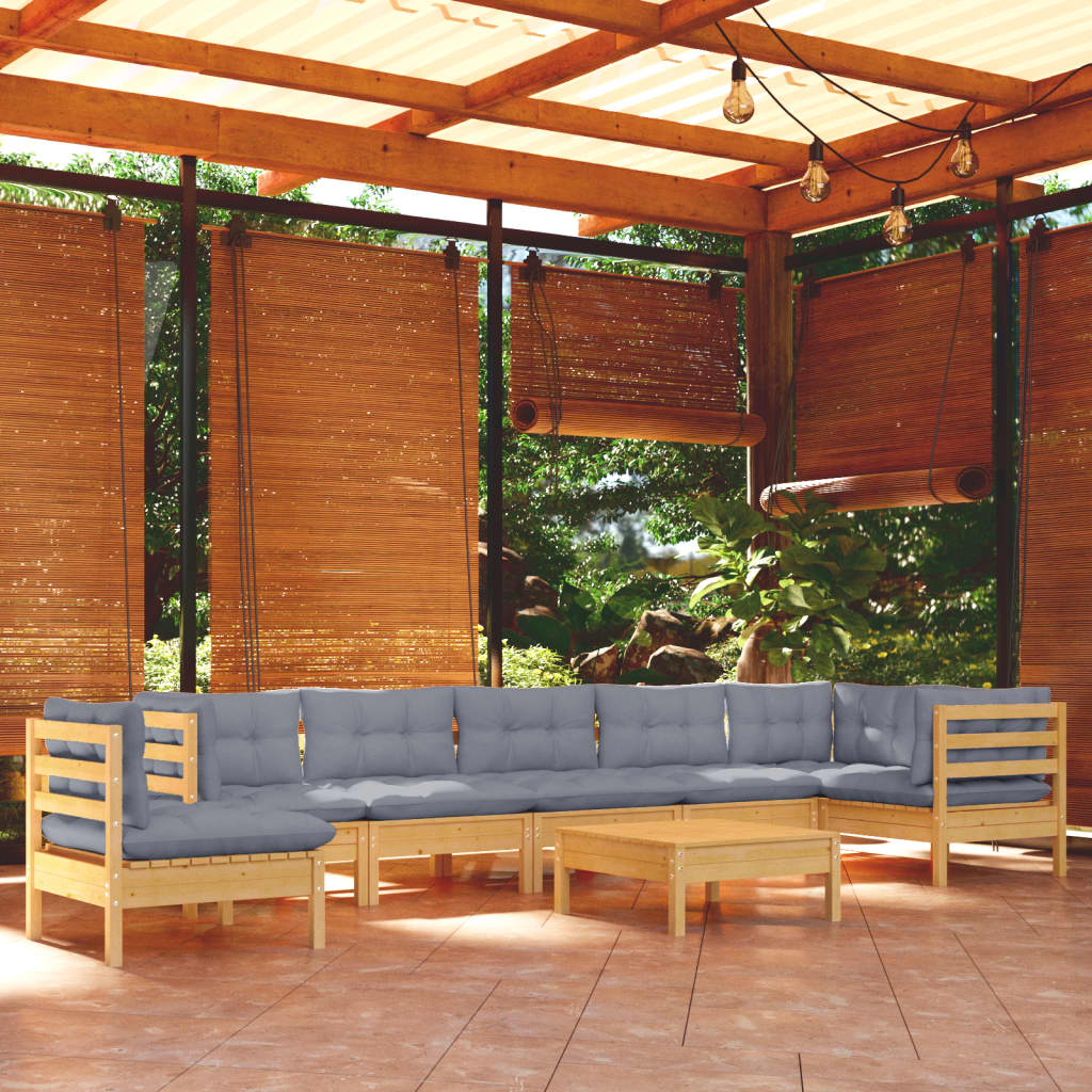 vidaXL 9 pcs conjunto lounge de jardim + almofadões cinza pinho maciço