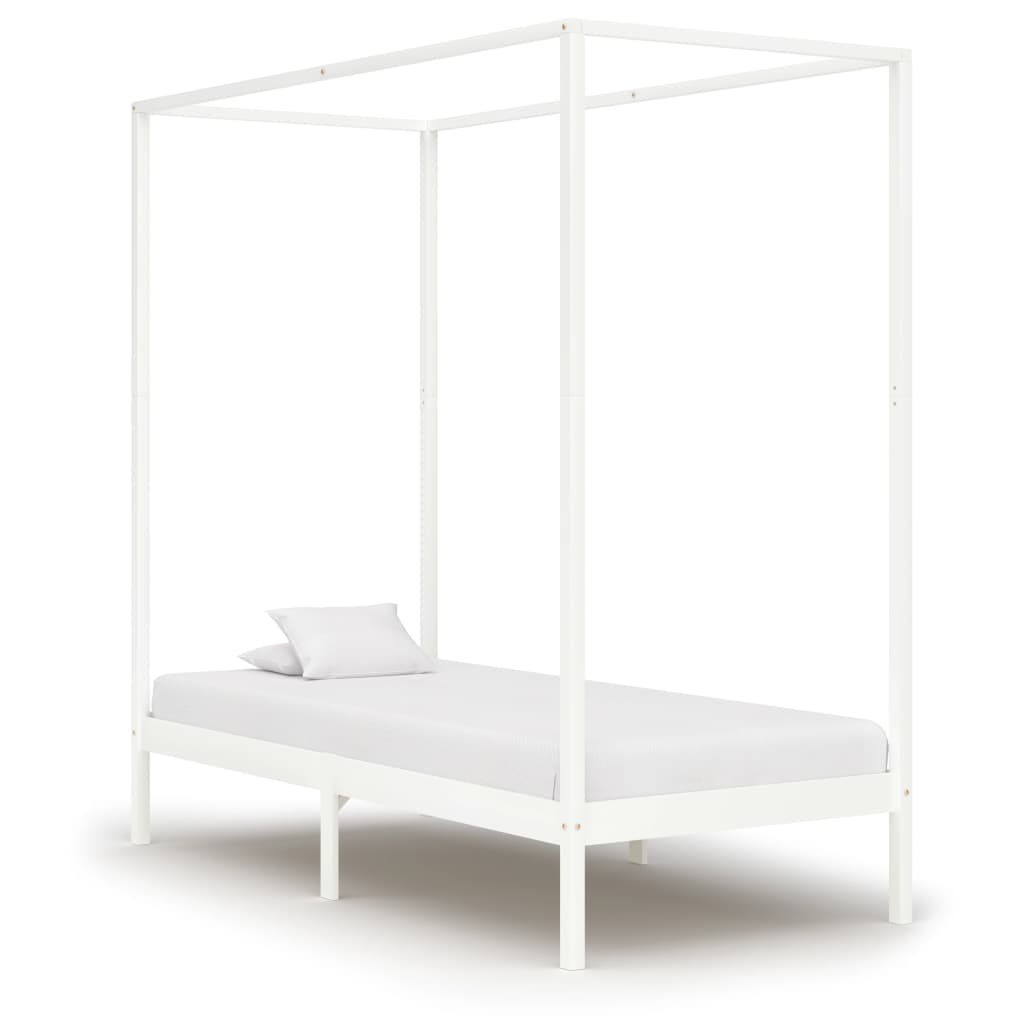 vidaXL Estrutura cama dossel 2 gavetas 90x200cm pinho maciço branco